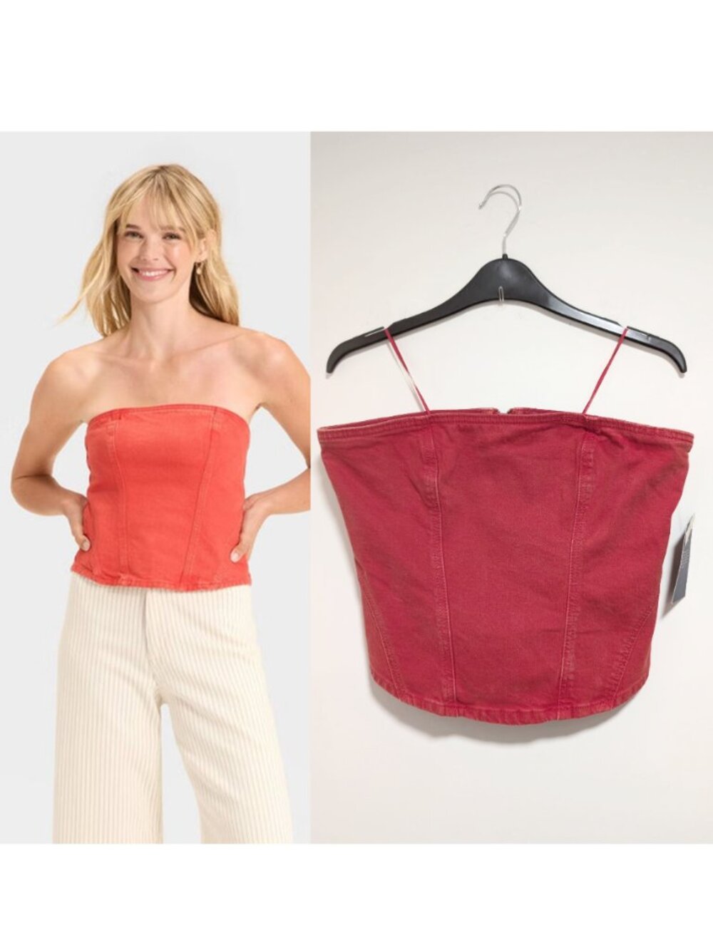 Universal Thread | Denim Corset Tube Top In Red (Size 6)